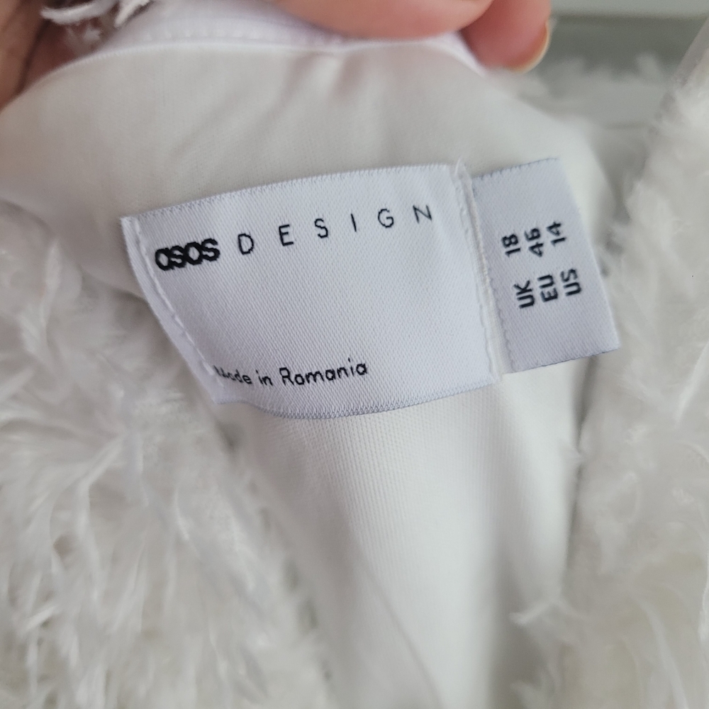 ASOS DESIGN 2 in 1 plunge fluffy bodice jumpsuit in cream - Picture 3 of 5